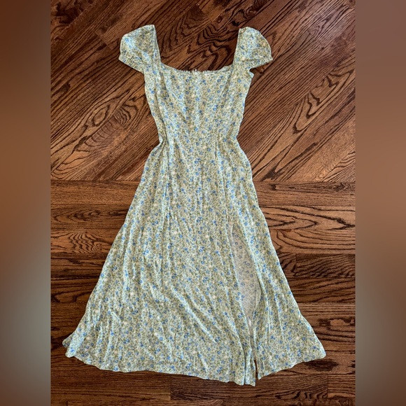 Reformation Sienne Floral Ditsy Midi Dress Puff Sleeve Babydoll 4 Green Blue - Picture 2 of 7